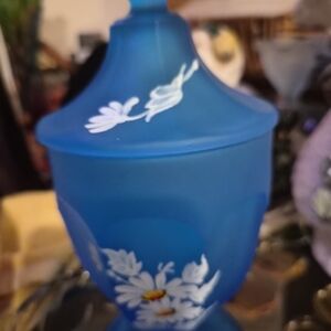 Blue Floral Glass Jar